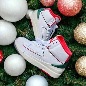 NEW Nike Air Jordan 2 Retro Fire Red Sail White Leather Shoe Youth 6.5 Womens 8